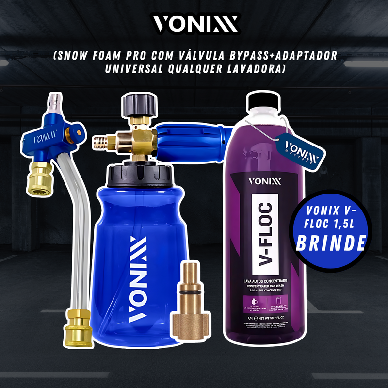 Snow Foam Vonixx Pro com Válvula Bypass e Adaptador Universal + Brinde V-Floc 1,5L
